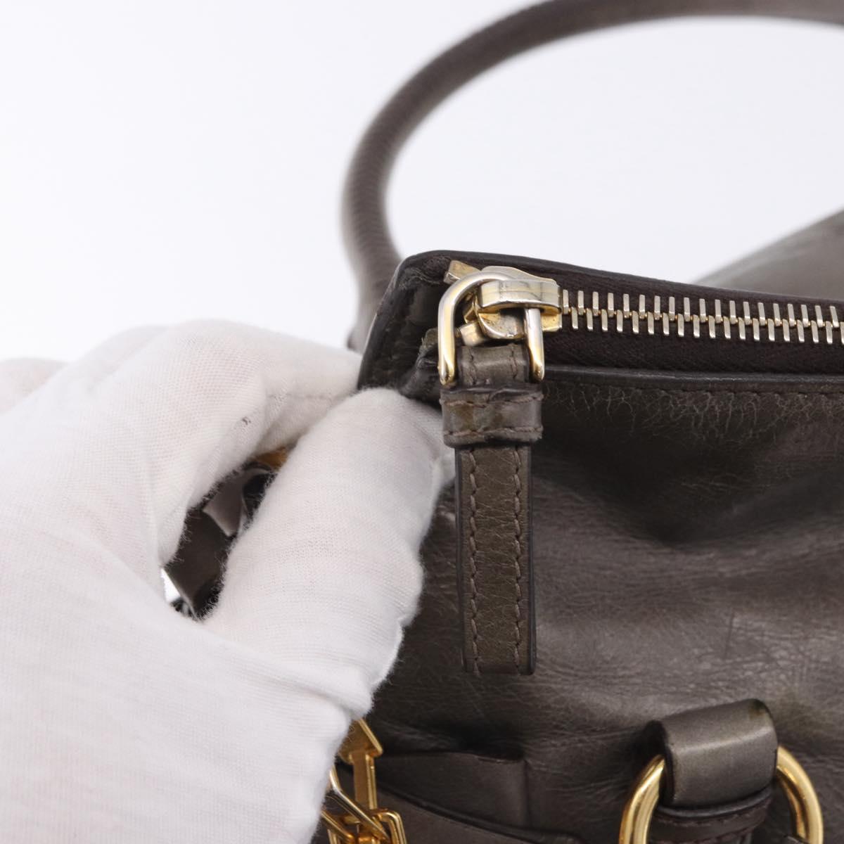 Miu Miu Vitter Lux Hand Bag Leather 2way Gray Gold Tone Auth 167565V