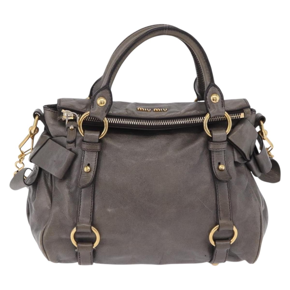 Miu Miu Vitter Lux Hand Bag Leather 2way Gray Gold Tone Auth 167565V