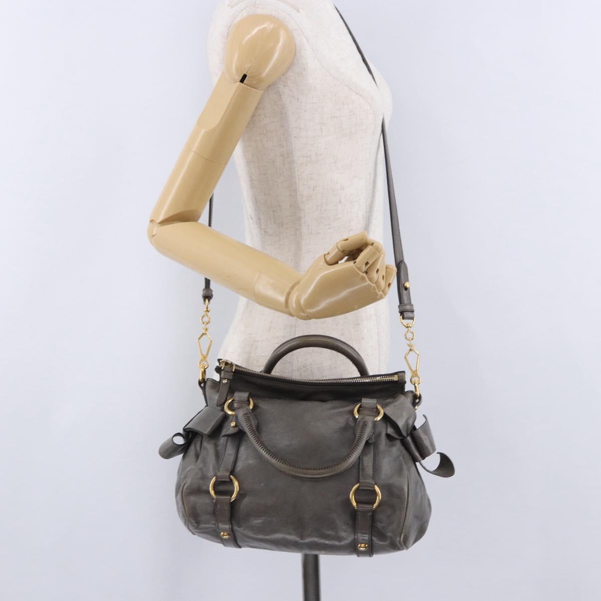 Miu Miu Vitter Lux Hand Bag Leather 2way Gray Gold Tone Auth 167565V
