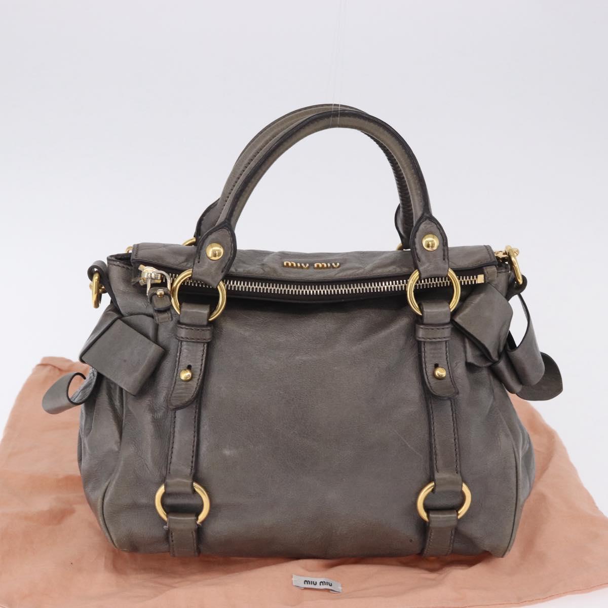 Miu Miu Vitter Lux Hand Bag Leather 2way Gray Gold Tone Auth 167565V