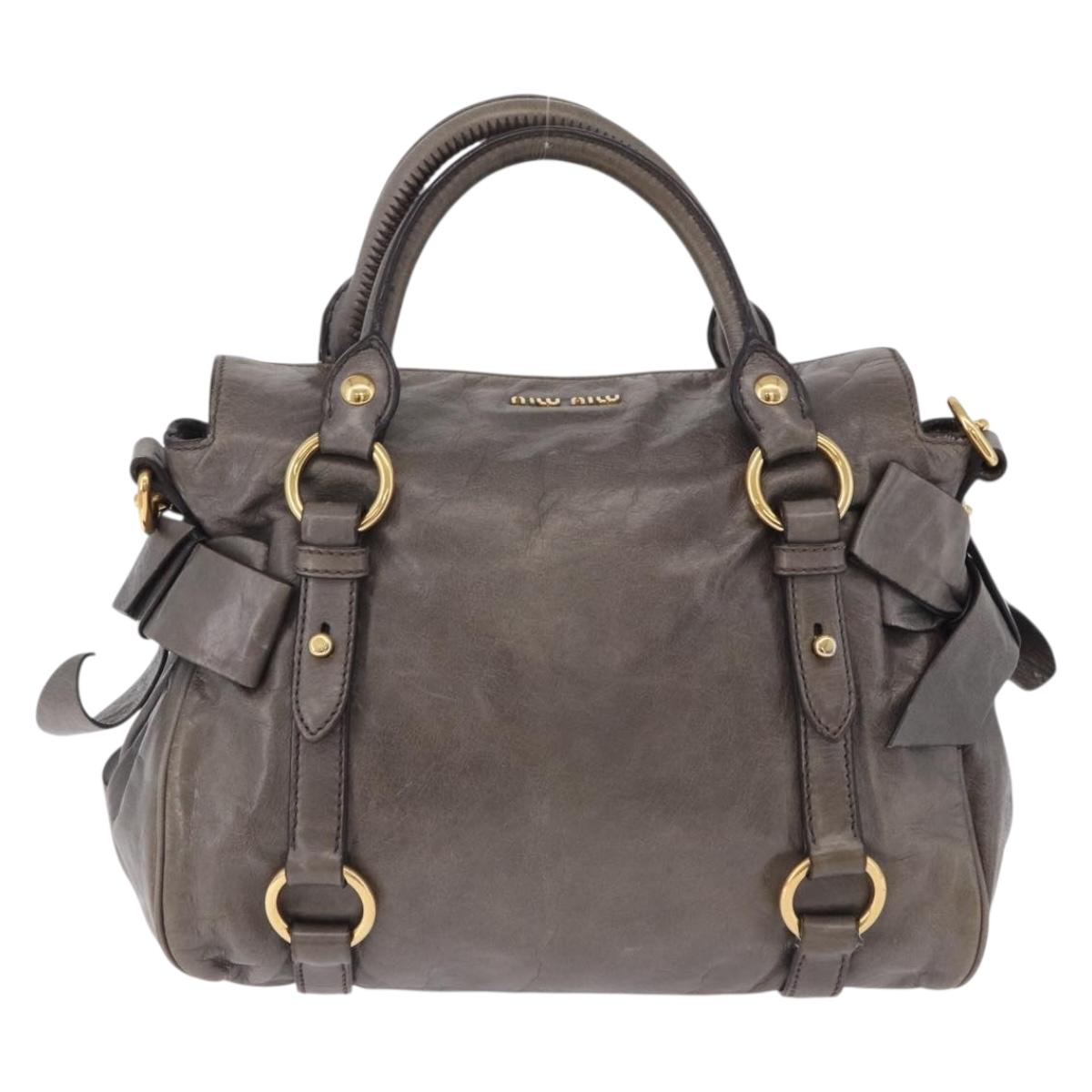Miu Miu Vitter Lux Hand Bag Leather 2way Gray Gold Tone Auth 167565V
