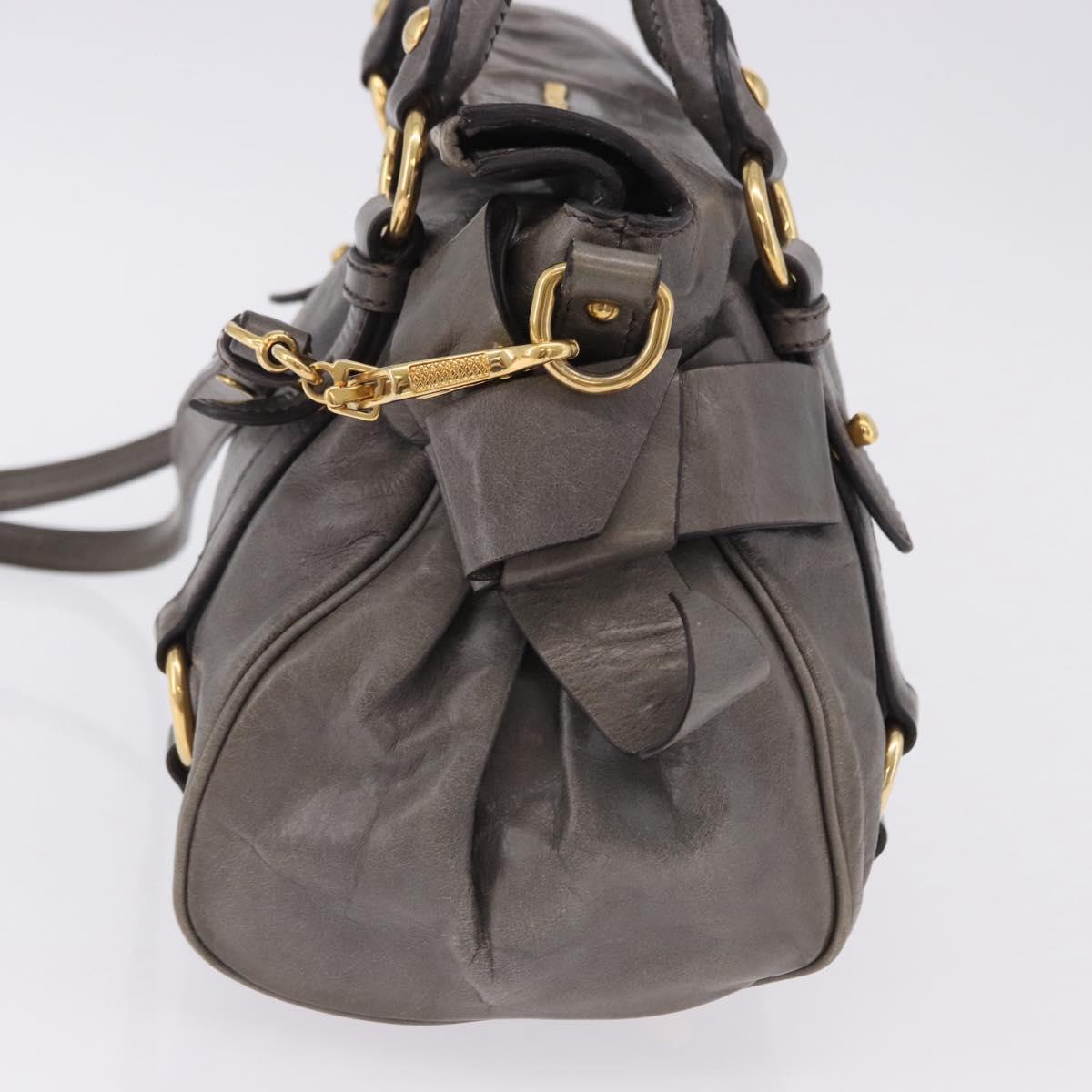 Miu Miu Vitter Lux Hand Bag Leather 2way Gray Gold Tone Auth 167565V