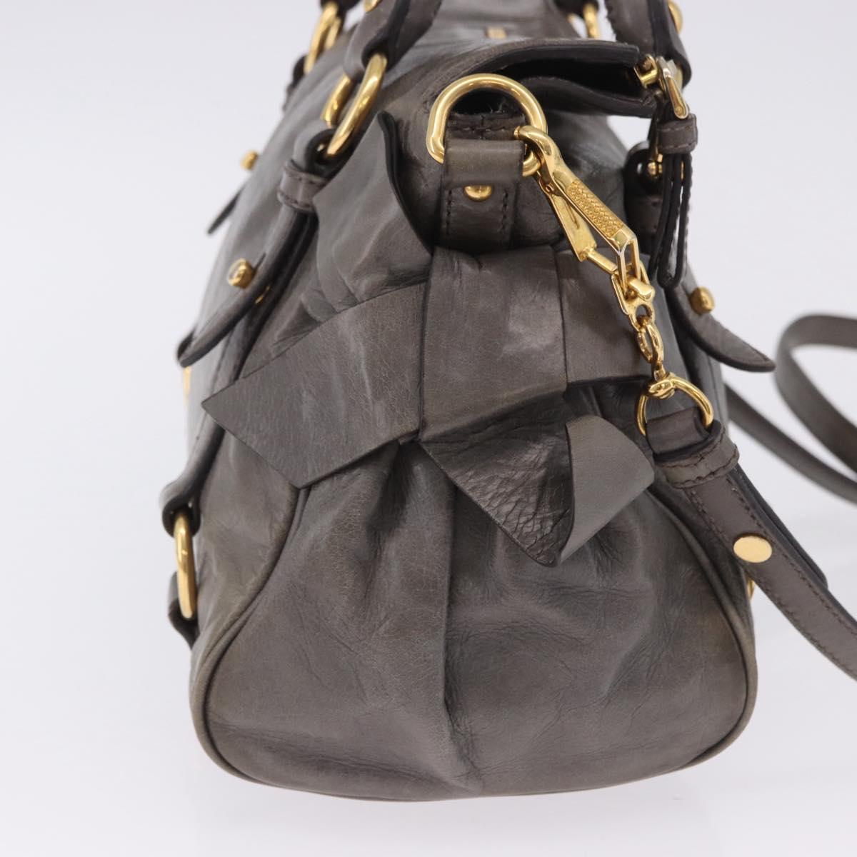 Miu Miu Vitter Lux Hand Bag Leather 2way Gray Gold Tone Auth 167565V