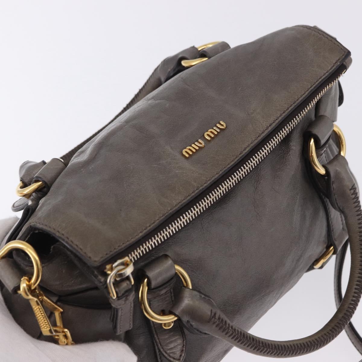 Miu Miu Vitter Lux Hand Bag Leather 2way Gray Gold Tone Auth 167565V