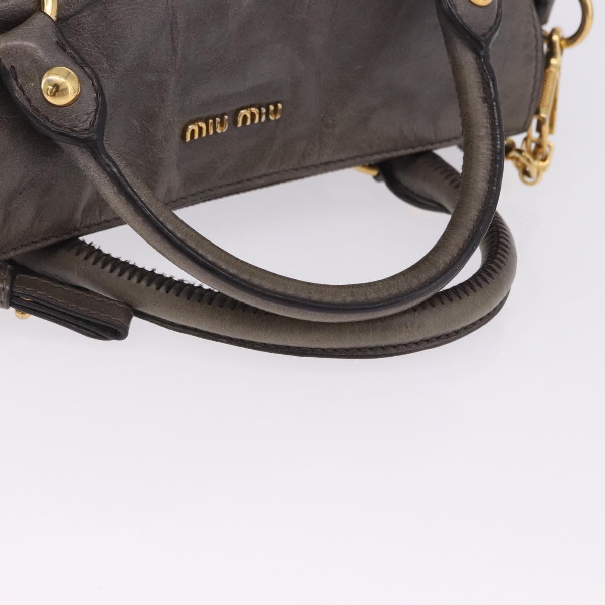 Miu Miu Vitter Lux Hand Bag Leather 2way Gray Gold Tone Auth 167565V