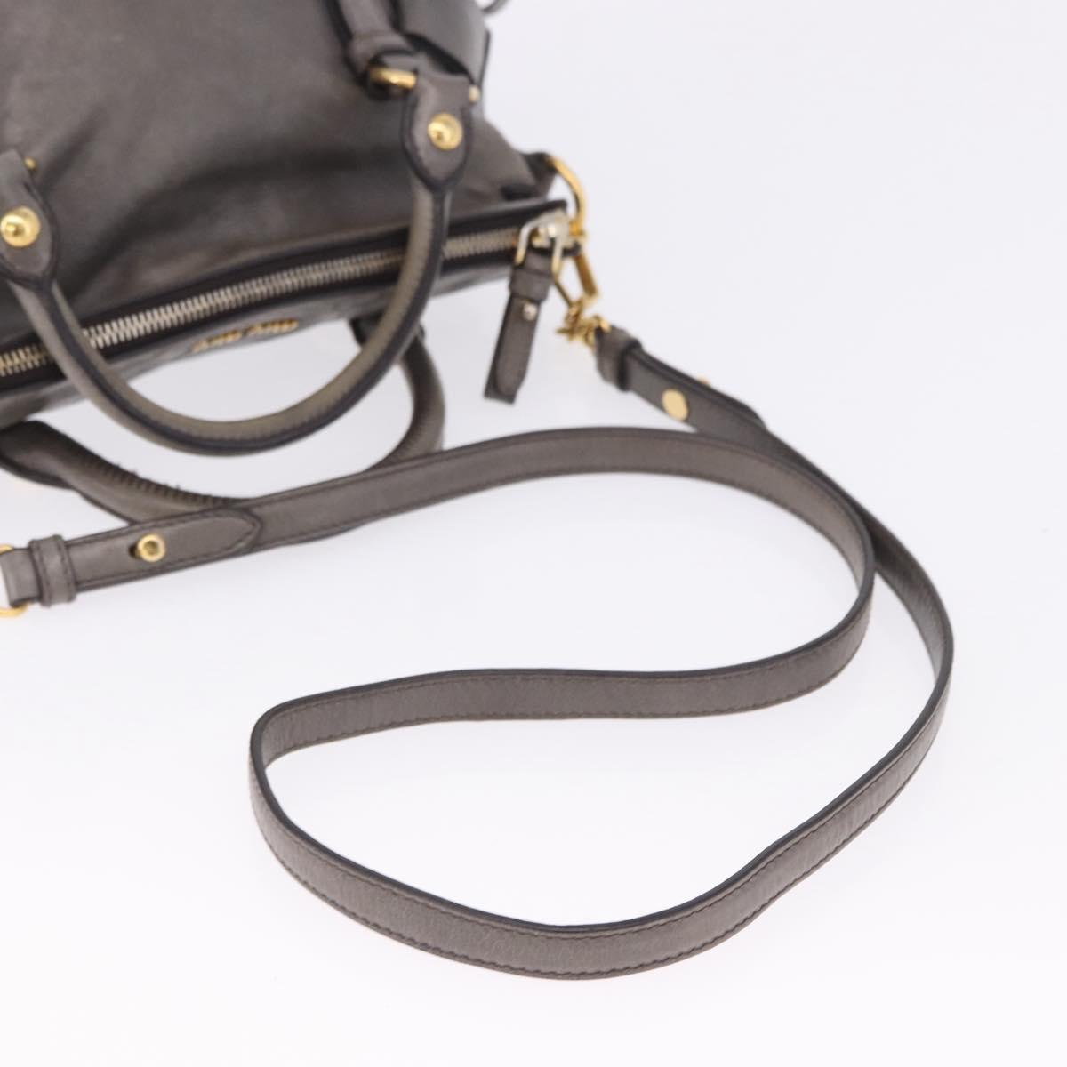 Miu Miu Vitter Lux Hand Bag Leather 2way Gray Gold Tone Auth 167565V