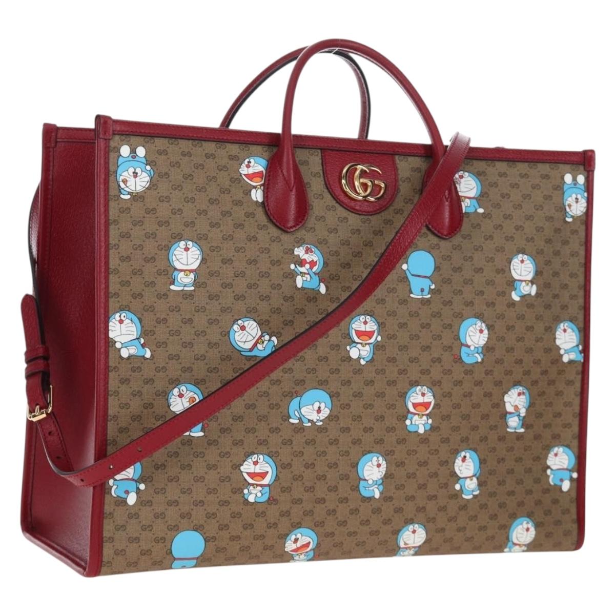 GUCCI x Doraemon Micro GG Hand Bag PVC 2way Brown Gold Tone 653952 Auth 167569SM