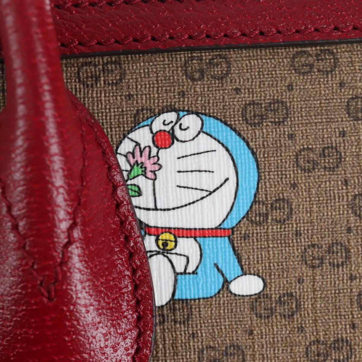 GUCCI x Doraemon Micro GG Hand Bag PVC 2way Brown Gold Tone 653952 Auth 167569SM