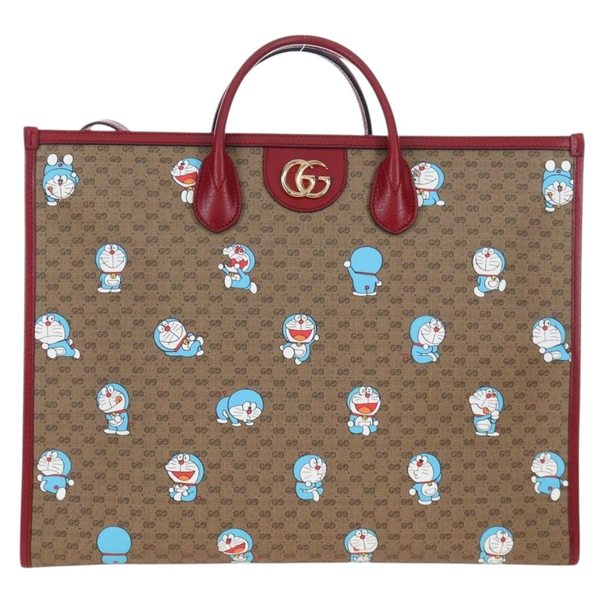 GUCCI x Doraemon Micro GG Hand Bag PVC 2way Brown Gold Tone 653952 Auth 167569SM