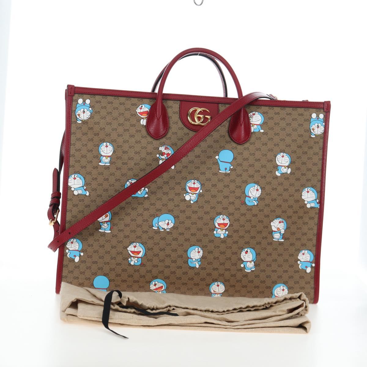 GUCCI x Doraemon Micro GG Hand Bag PVC 2way Brown Gold Tone 653952 Auth 167569SM