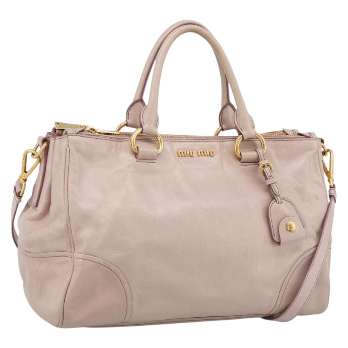 Miu Miu Hand Bag Leather 2way Pink Gold Tone Auth 167571A