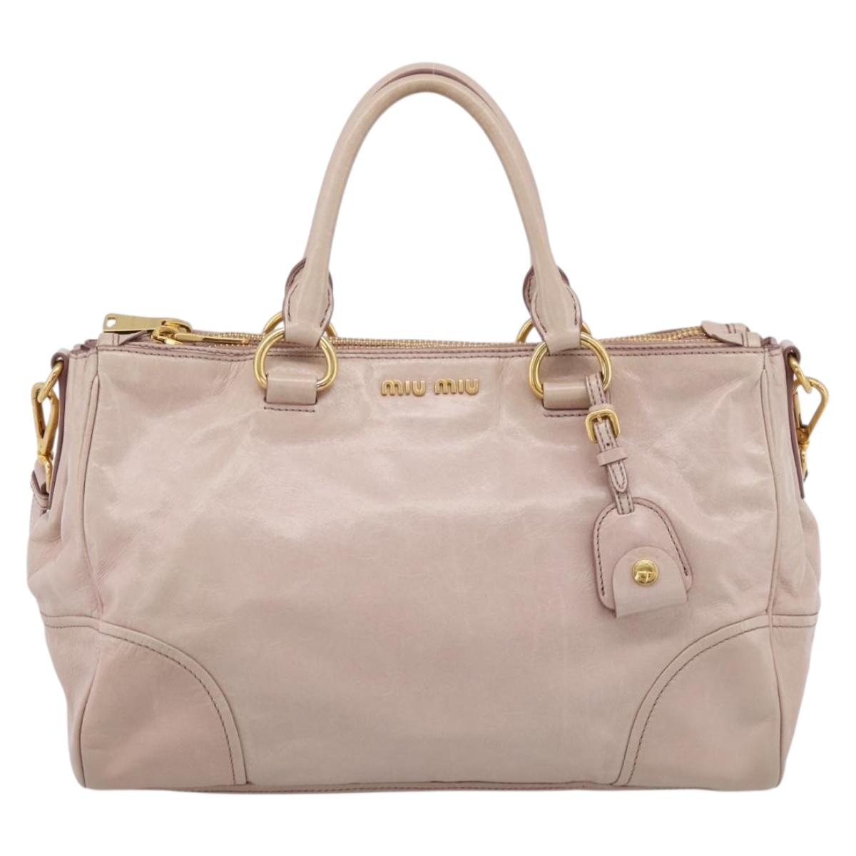 Miu Miu Hand Bag Leather 2way Pink Gold Tone Auth 167571A