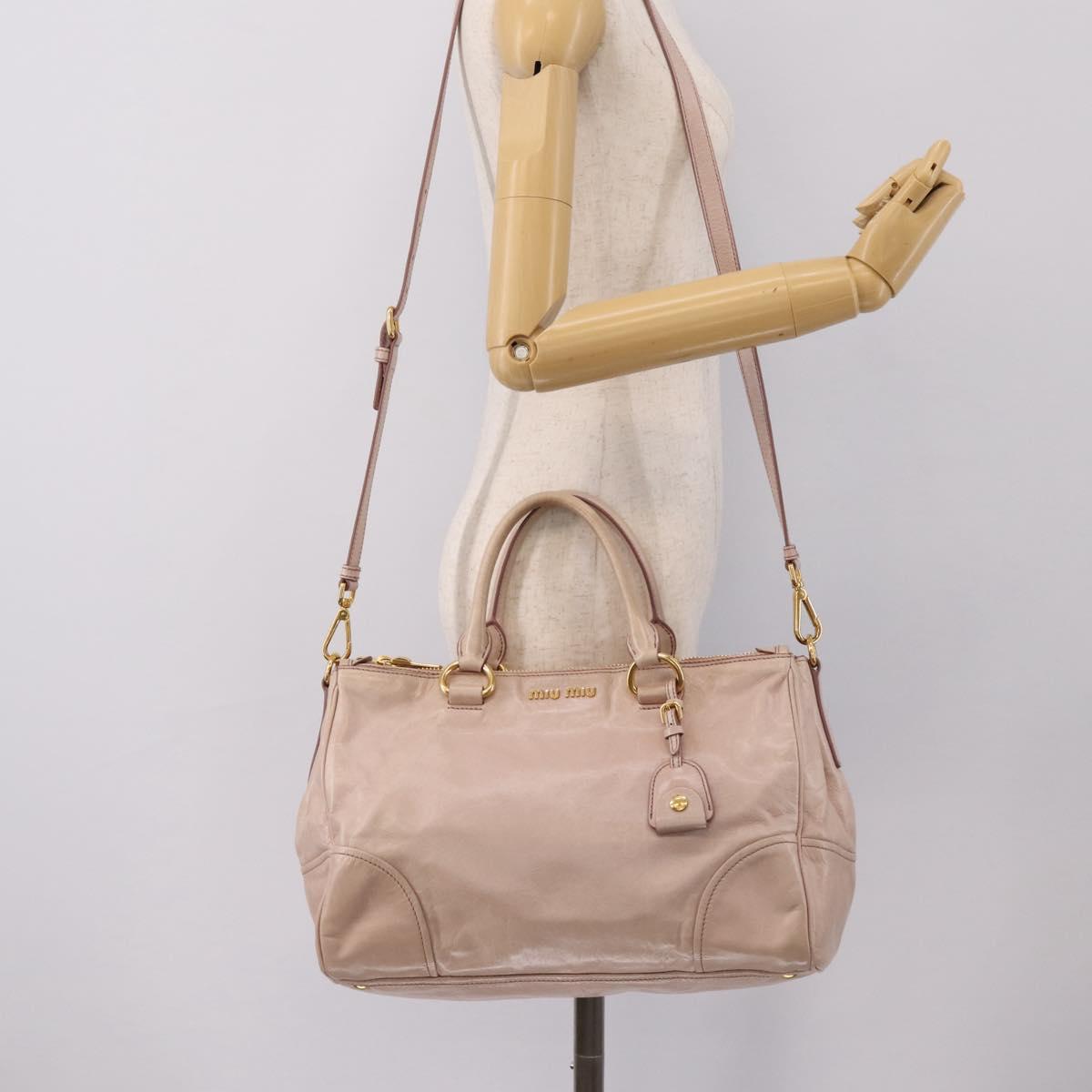 Miu Miu Hand Bag Leather 2way Pink Gold Tone Auth 167571A