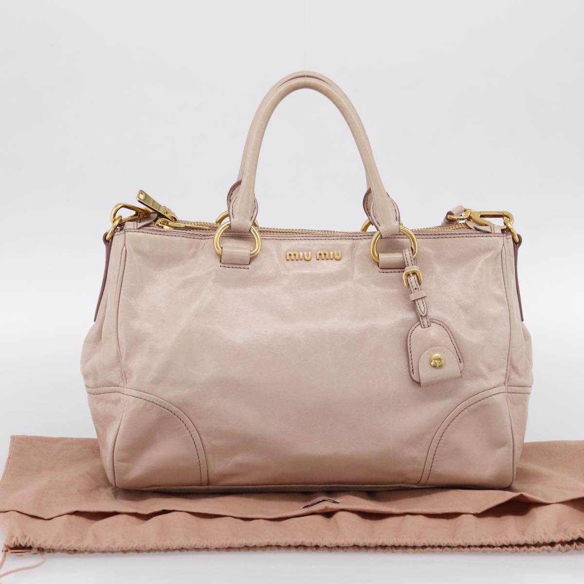 Miu Miu Hand Bag Leather 2way Pink Gold Tone Auth 167571A