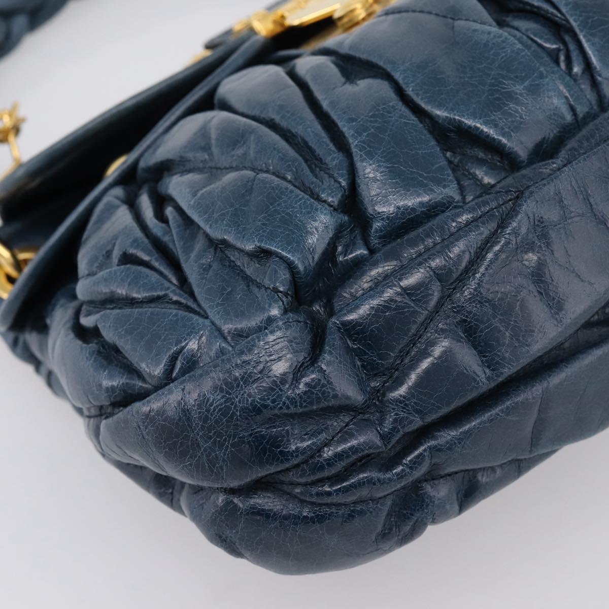Miu Miu Matelasse Hobo Hand Bag Leather Blue Gold Tone Auth 167573V