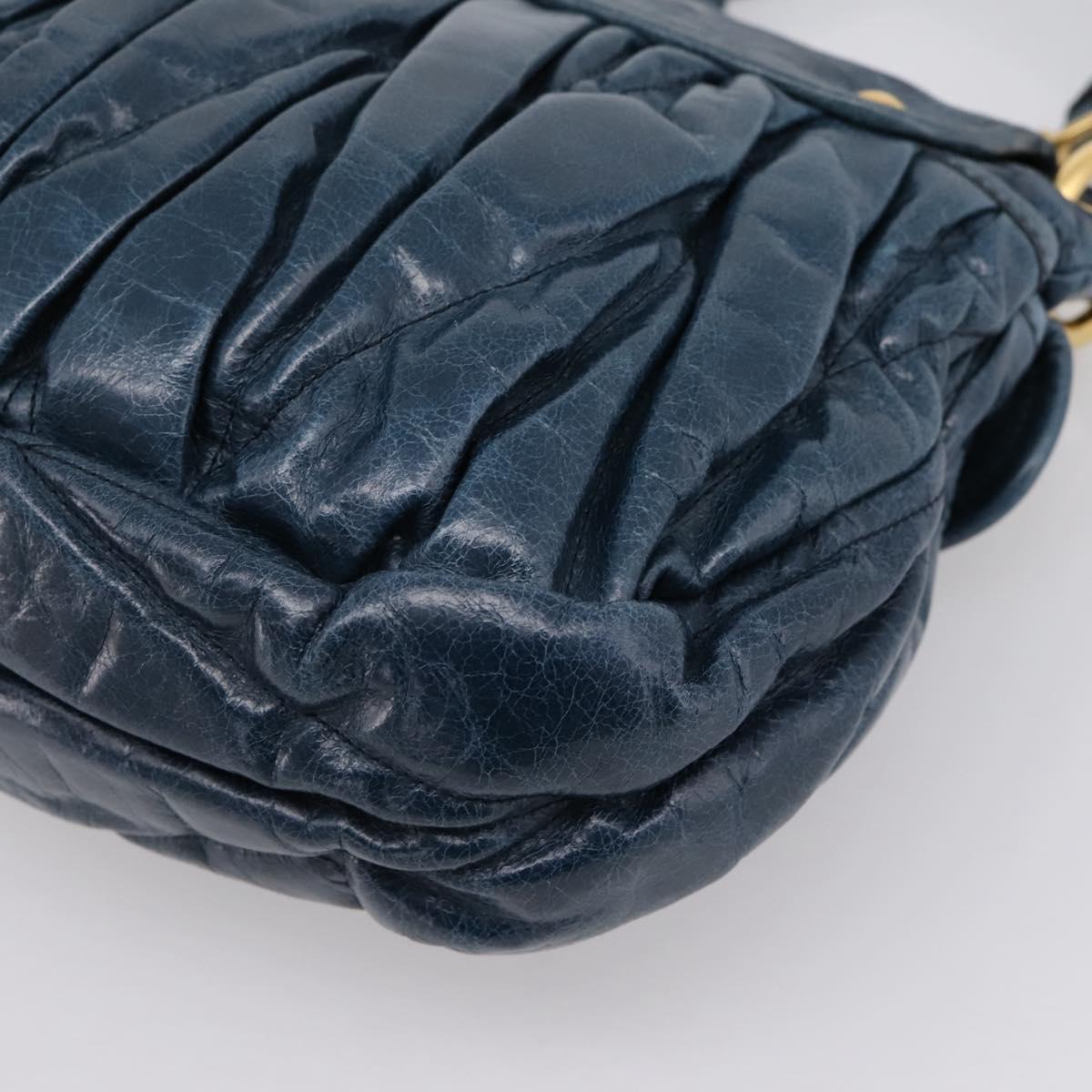 Miu Miu Matelasse Hobo Hand Bag Leather Blue Gold Tone Auth 167573V