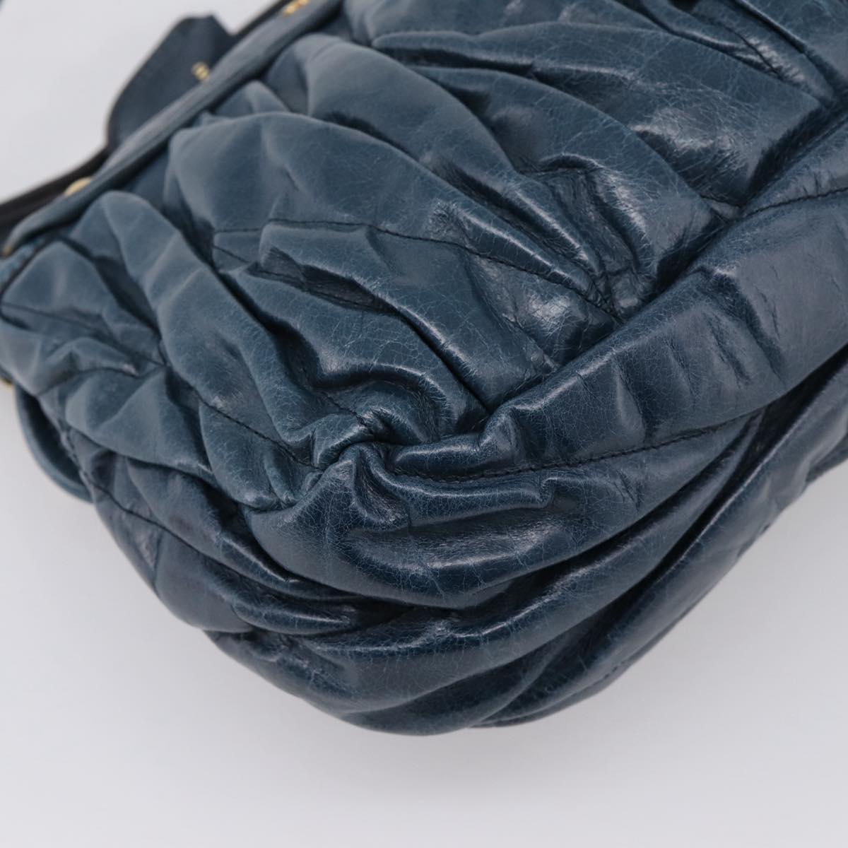 Miu Miu Matelasse Hobo Hand Bag Leather Blue Gold Tone Auth 167573V