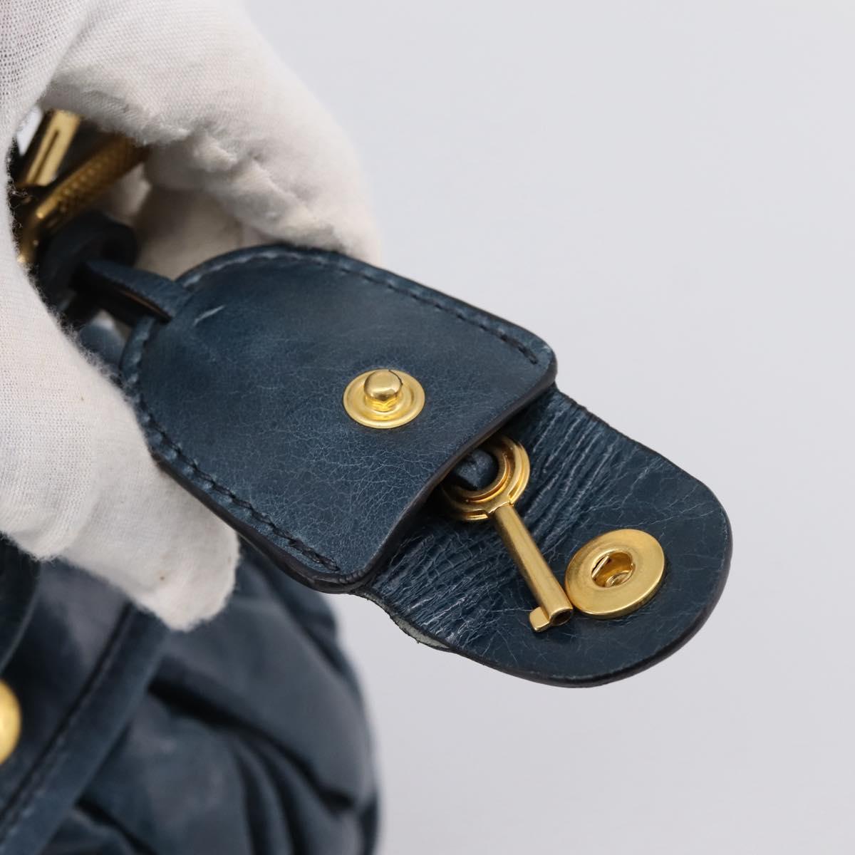 Miu Miu Matelasse Hobo Hand Bag Leather Blue Gold Tone Auth 167573V