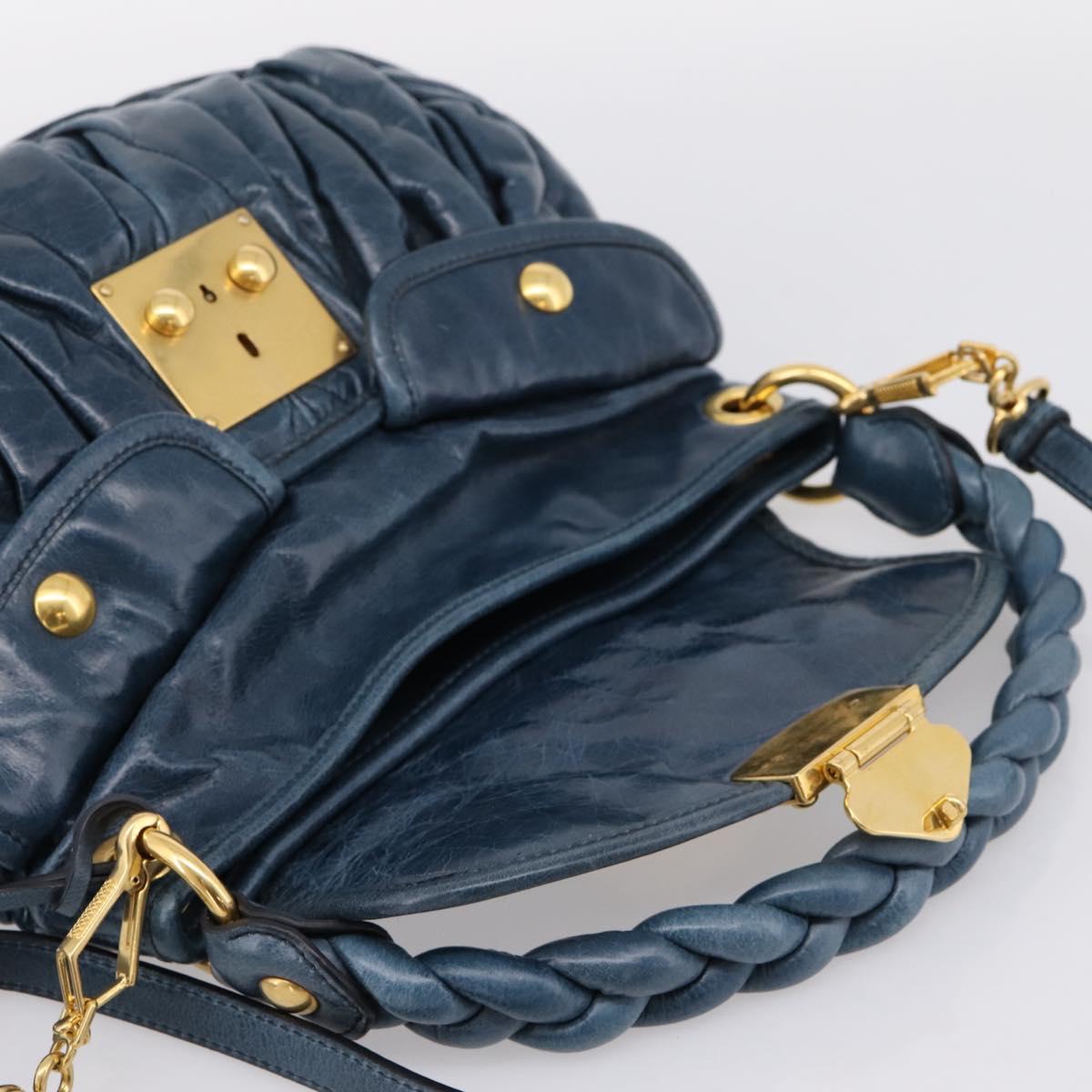 Miu Miu Matelasse Hobo Hand Bag Leather Blue Gold Tone Auth 167573V