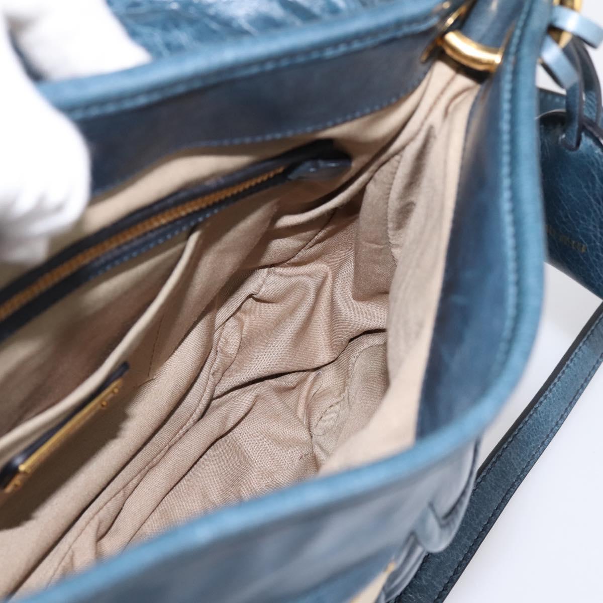 Miu Miu Matelasse Hobo Hand Bag Leather Blue Gold Tone Auth 167573V