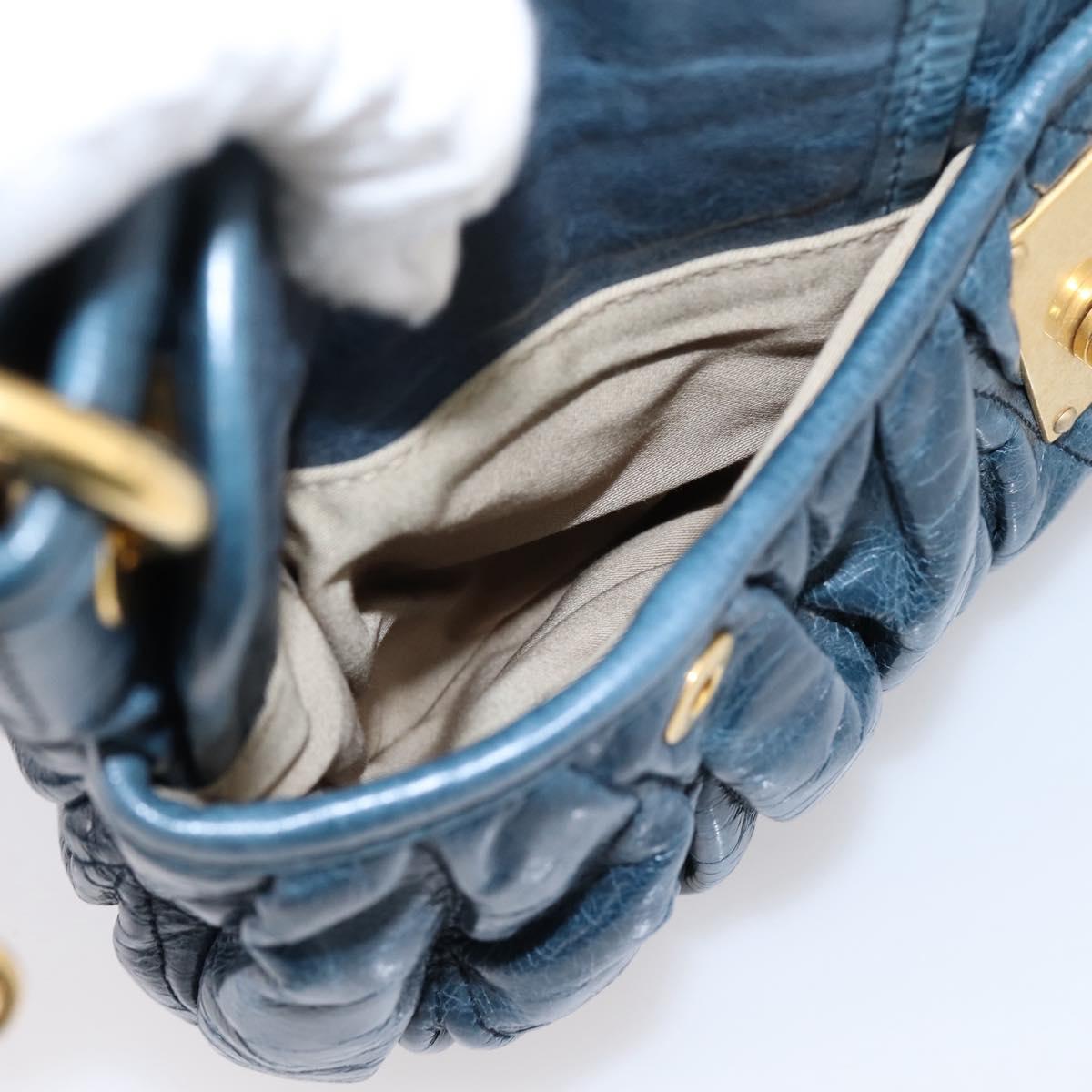 Miu Miu Matelasse Hobo Hand Bag Leather Blue Gold Tone Auth 167573V