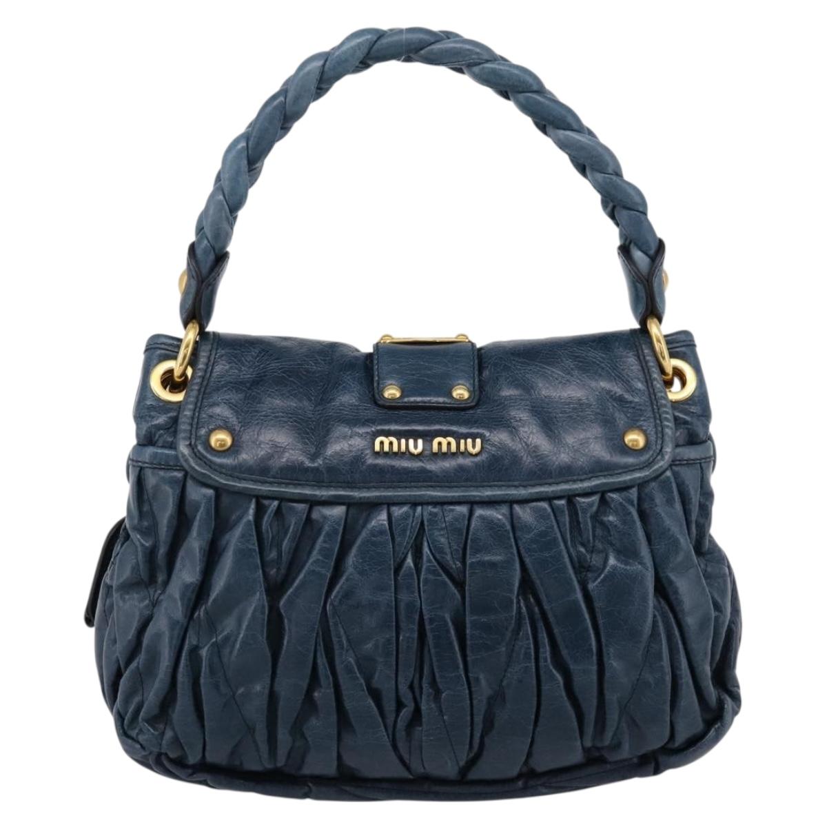 Miu Miu Matelasse Hobo Hand Bag Leather Blue Gold Tone Auth 167573V