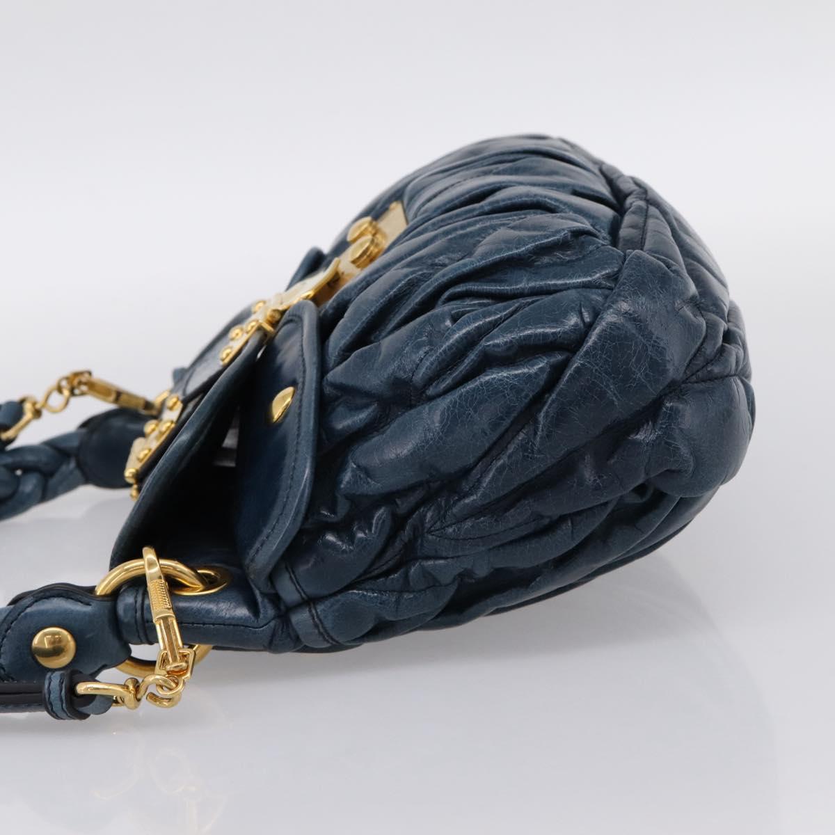 Miu Miu Matelasse Hobo Hand Bag Leather Blue Gold Tone Auth 167573V