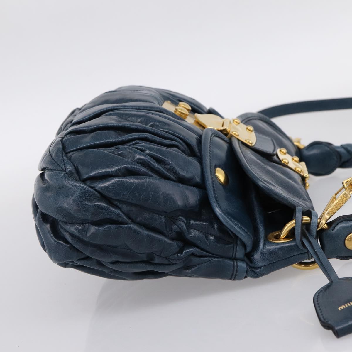 Miu Miu Matelasse Hobo Hand Bag Leather Blue Gold Tone Auth 167573V