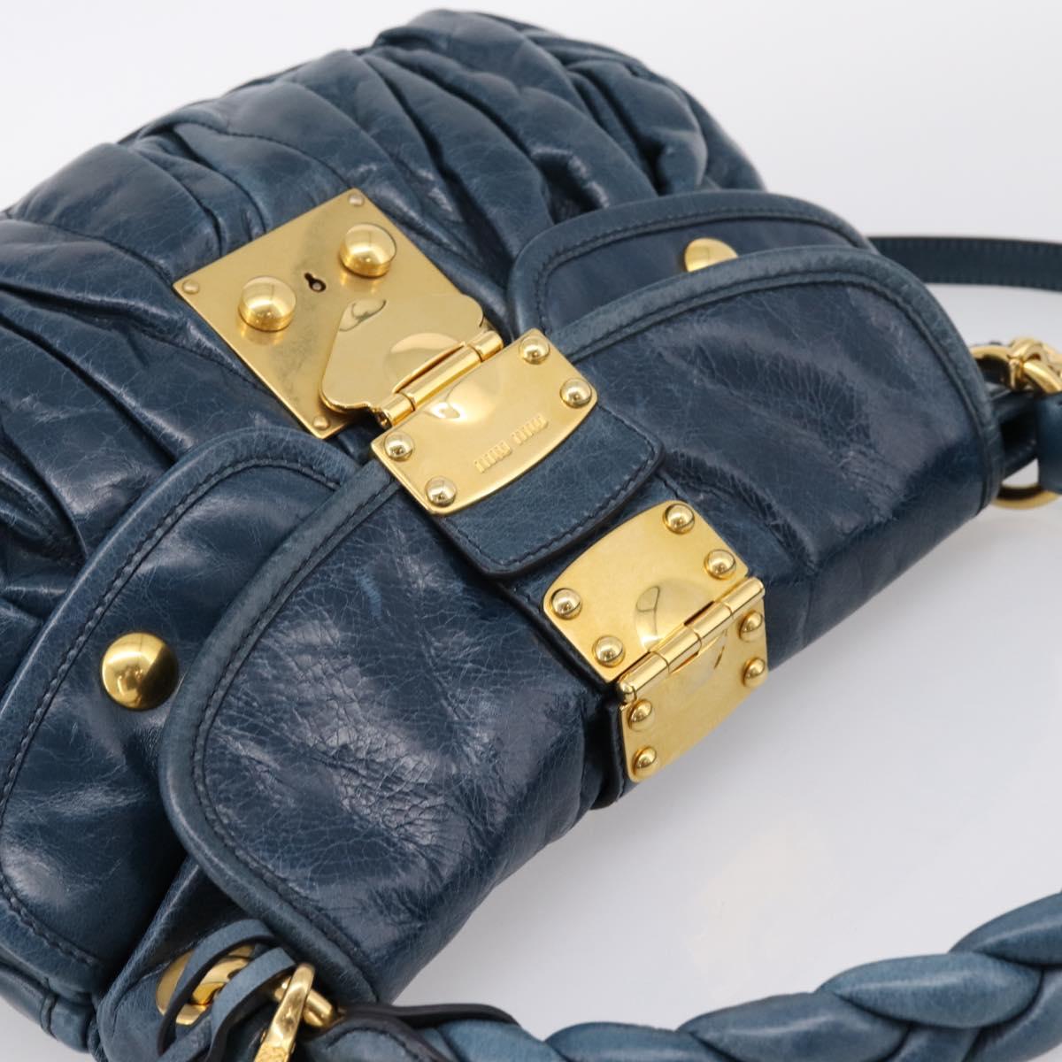 Miu Miu Matelasse Hobo Hand Bag Leather Blue Gold Tone Auth 167573V