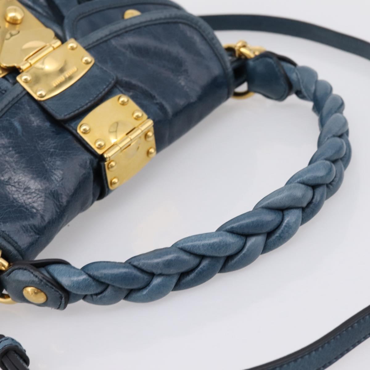 Miu Miu Matelasse Hobo Hand Bag Leather Blue Gold Tone Auth 167573V