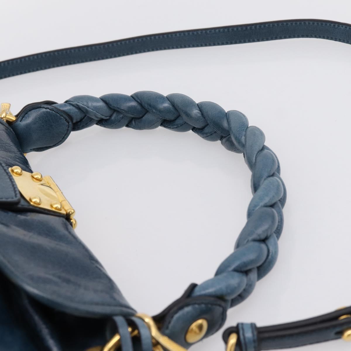 Miu Miu Matelasse Hobo Hand Bag Leather Blue Gold Tone Auth 167573V