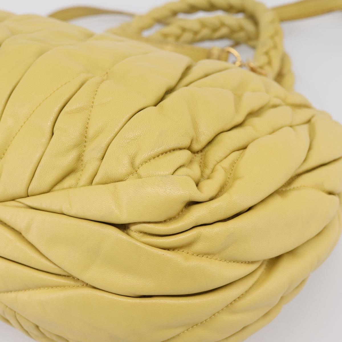 Miu Miu Matelasse Hand Bag Leather 2way Yellow Gold Tone Auth 167575V