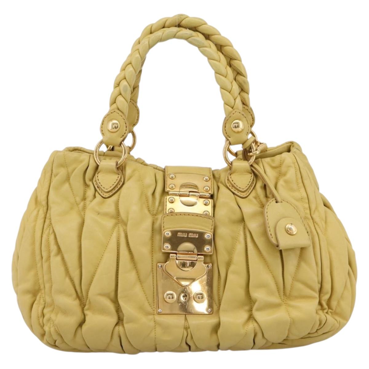 Miu Miu Matelasse Hand Bag Leather 2way Yellow Gold Tone Auth 167575V