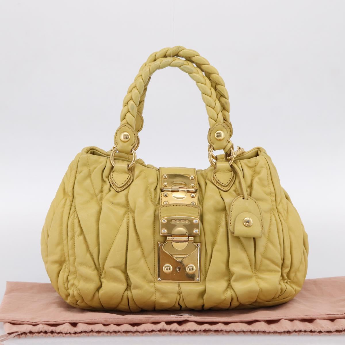 Miu Miu Matelasse Hand Bag Leather 2way Yellow Gold Tone Auth 167575V