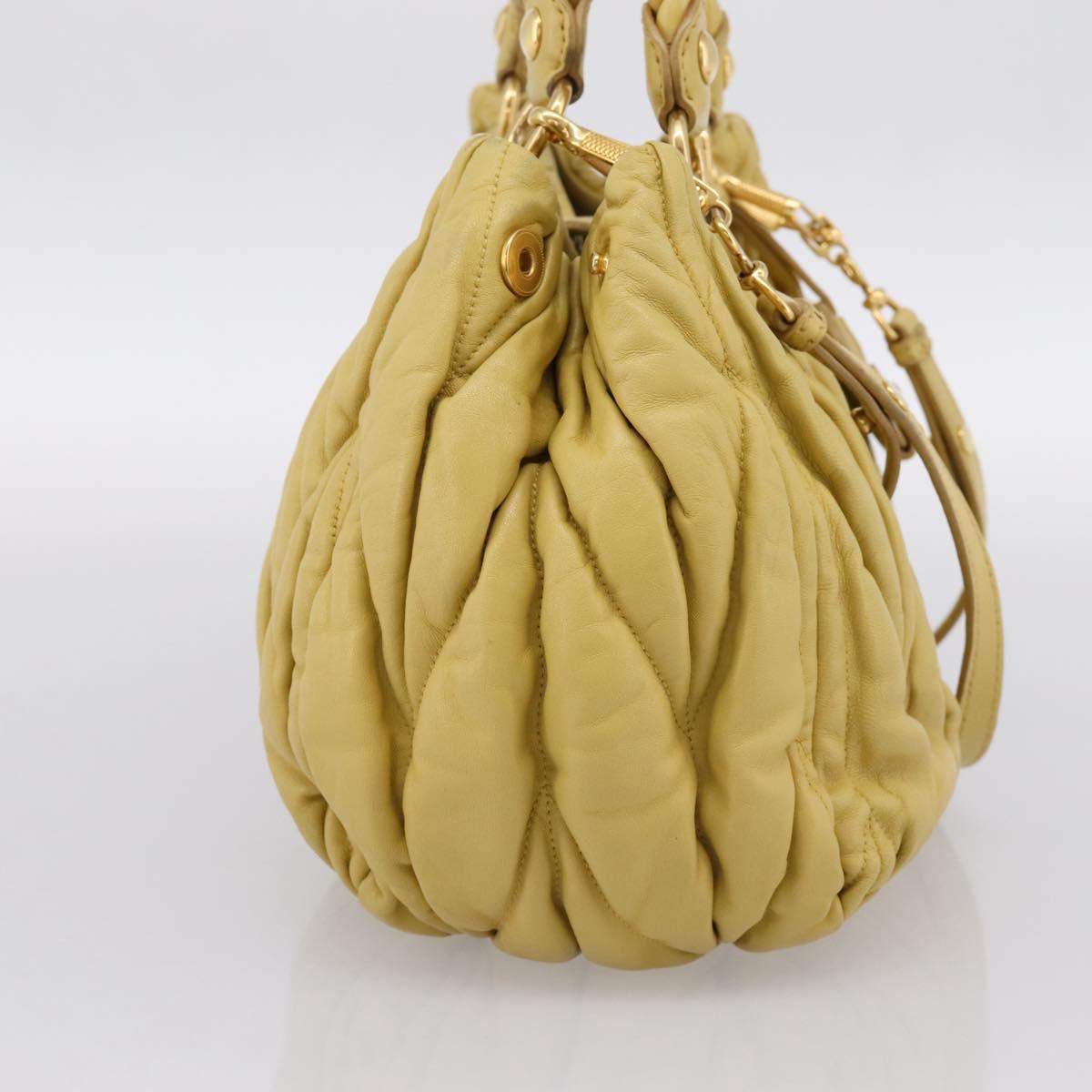 Miu Miu Matelasse Hand Bag Leather 2way Yellow Gold Tone Auth 167575V