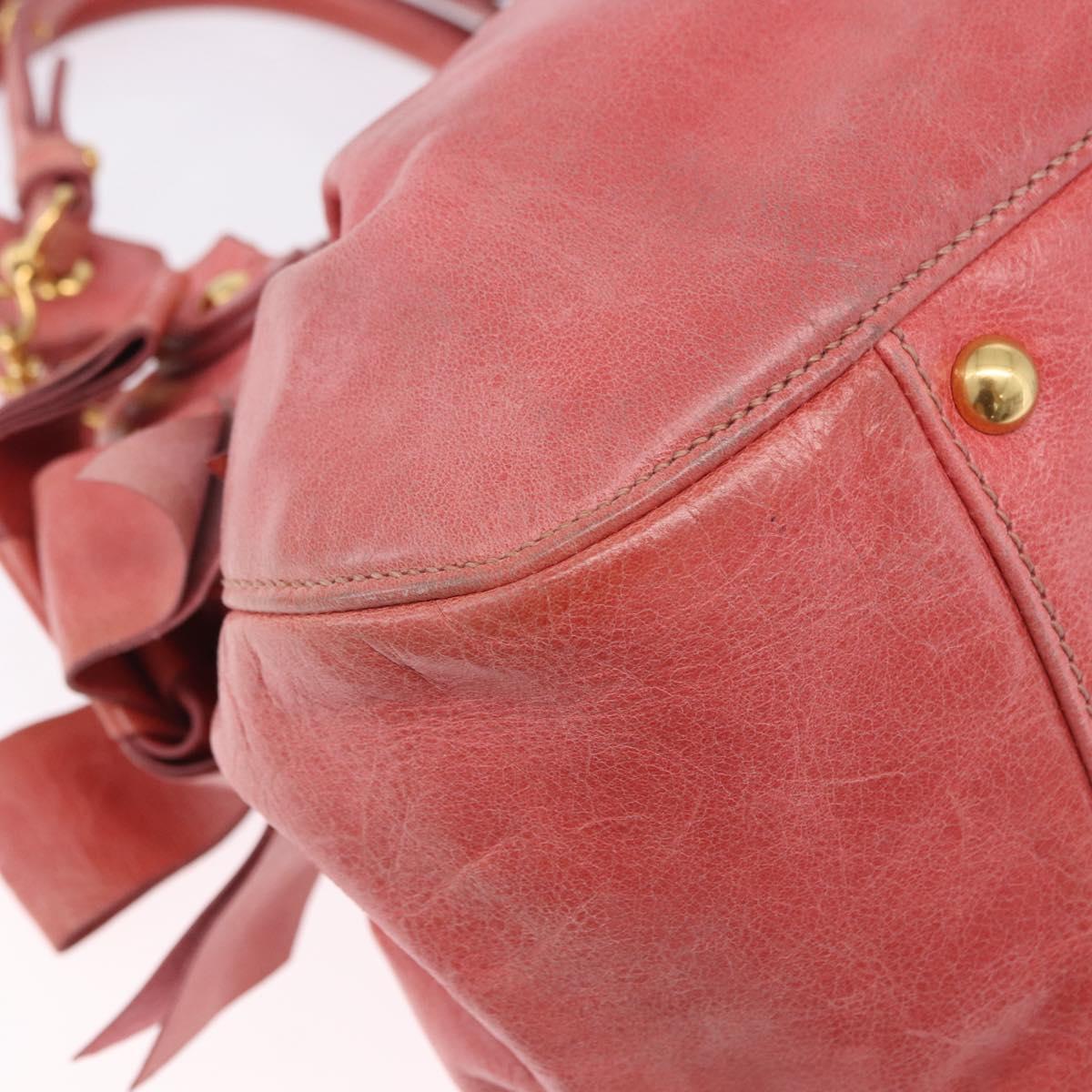 Miu Miu Hand Bag Leather 2way Pink Gold Tone Auth 167576A