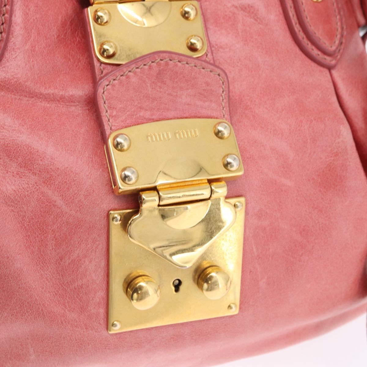 Miu Miu Hand Bag Leather 2way Pink Gold Tone Auth 167576A