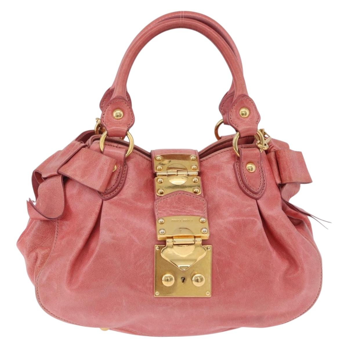 Miu Miu Hand Bag Leather 2way Pink Gold Tone Auth 167576A