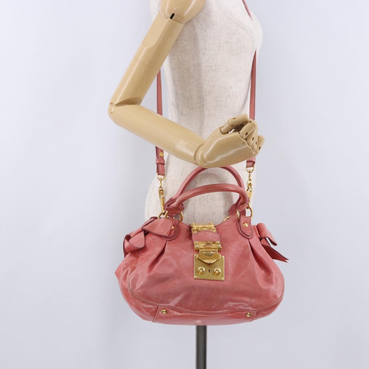 Miu Miu Hand Bag Leather 2way Pink Gold Tone Auth 167576A