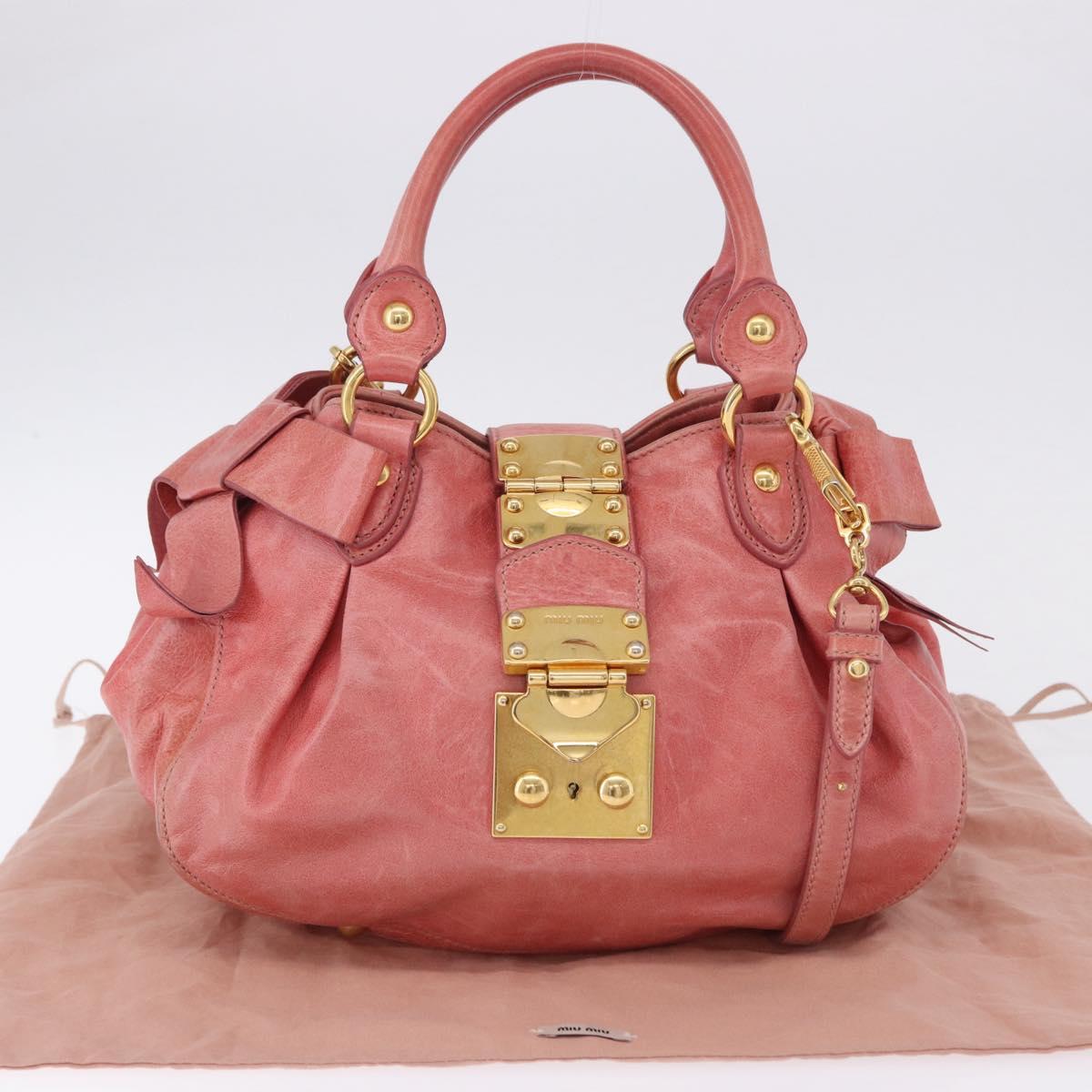 Miu Miu Hand Bag Leather 2way Pink Gold Tone Auth 167576A