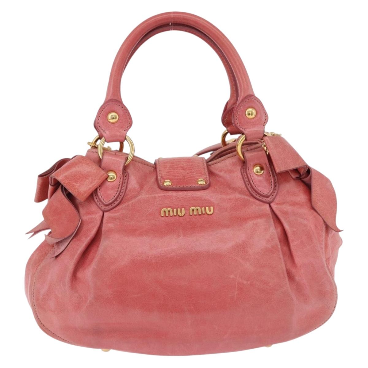 Miu Miu Hand Bag Leather 2way Pink Gold Tone Auth 167576A