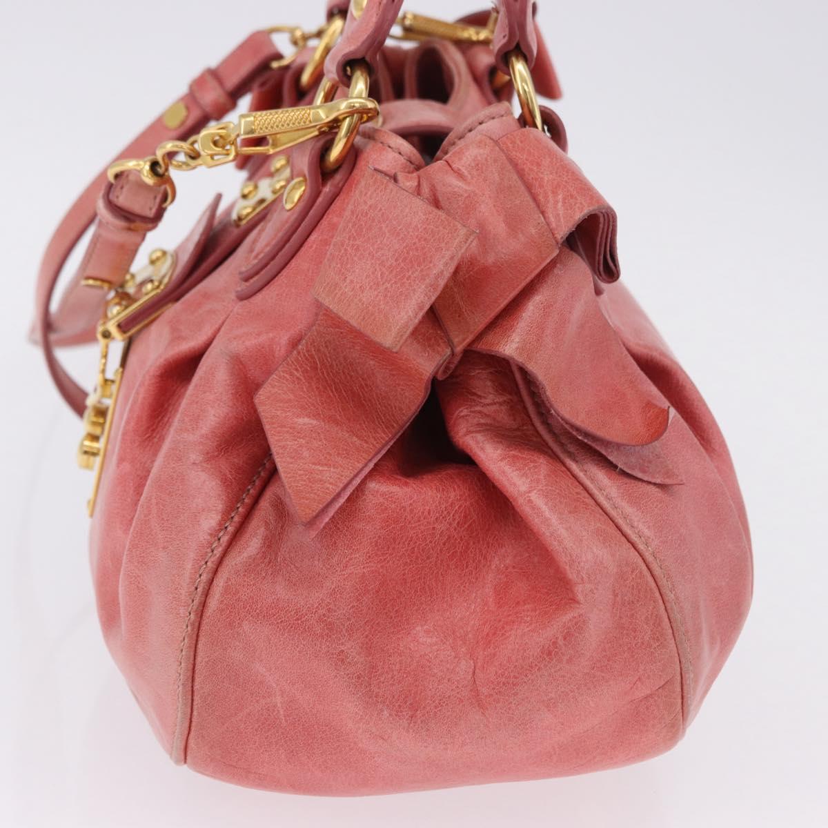 Miu Miu Hand Bag Leather 2way Pink Gold Tone Auth 167576A