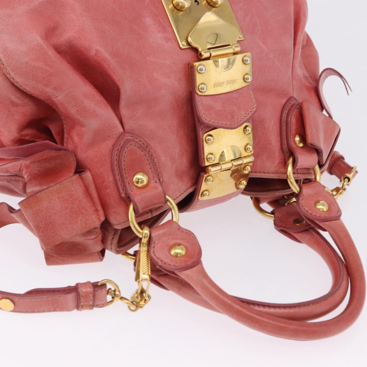 Miu Miu Hand Bag Leather 2way Pink Gold Tone Auth 167576A