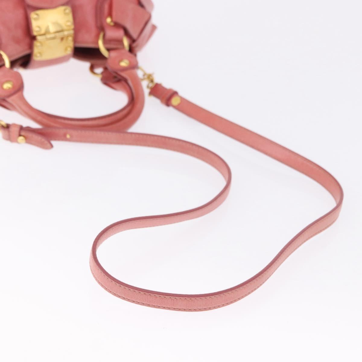 Miu Miu Hand Bag Leather 2way Pink Gold Tone Auth 167576A