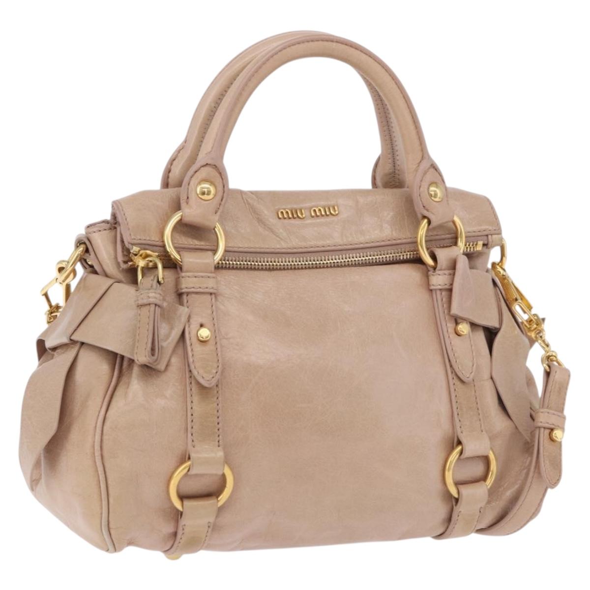 Miu Miu Hand Bag Leather 2way Pink Gold Tone Auth 167577V