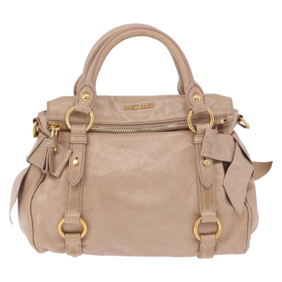 Miu Miu Hand Bag Leather 2way Pink Gold Tone Auth 167577V