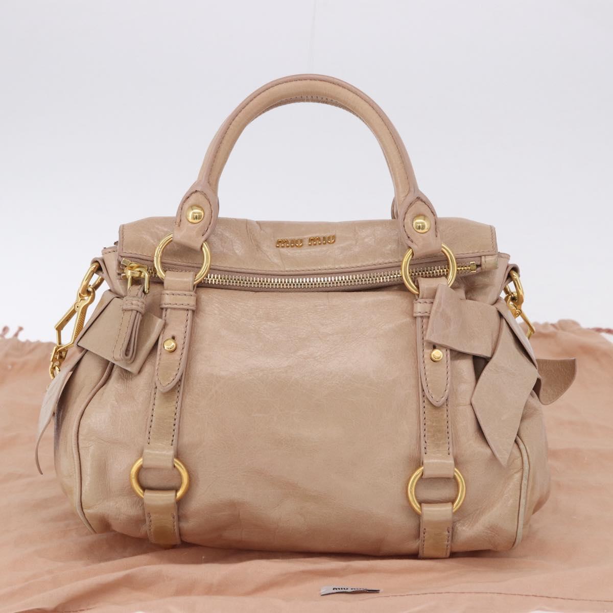 Miu Miu Hand Bag Leather 2way Pink Gold Tone Auth 167577V