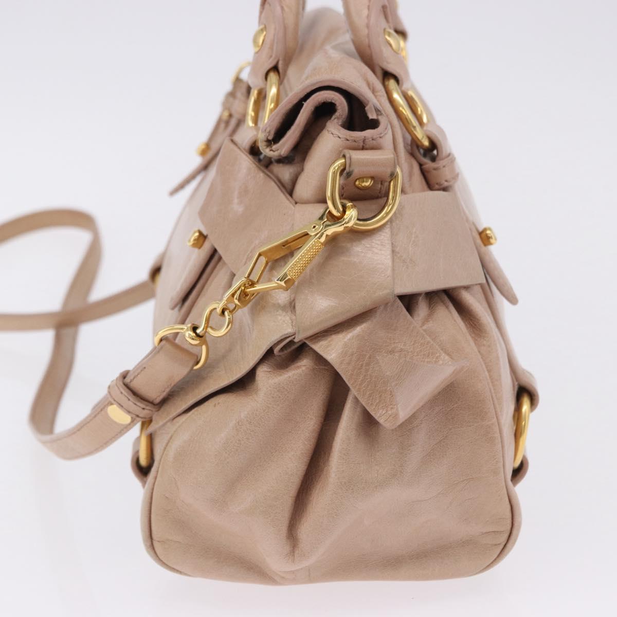 Miu Miu Hand Bag Leather 2way Pink Gold Tone Auth 167577V