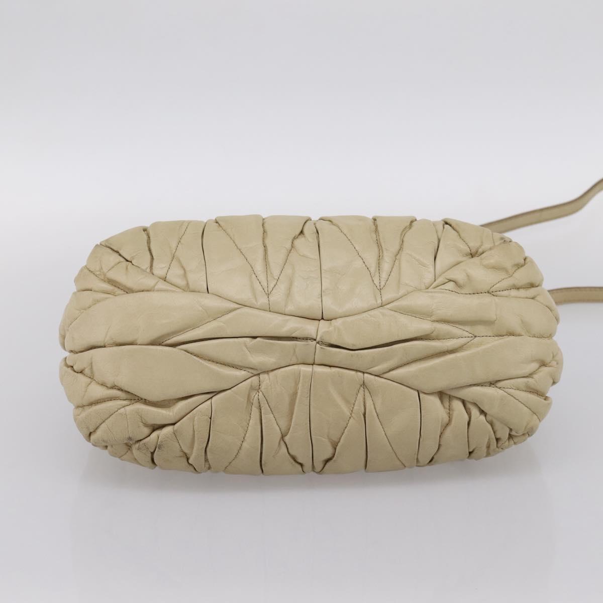 Miu Miu Hand Bag Leather 2way Beige Gold Tone Auth 167578A