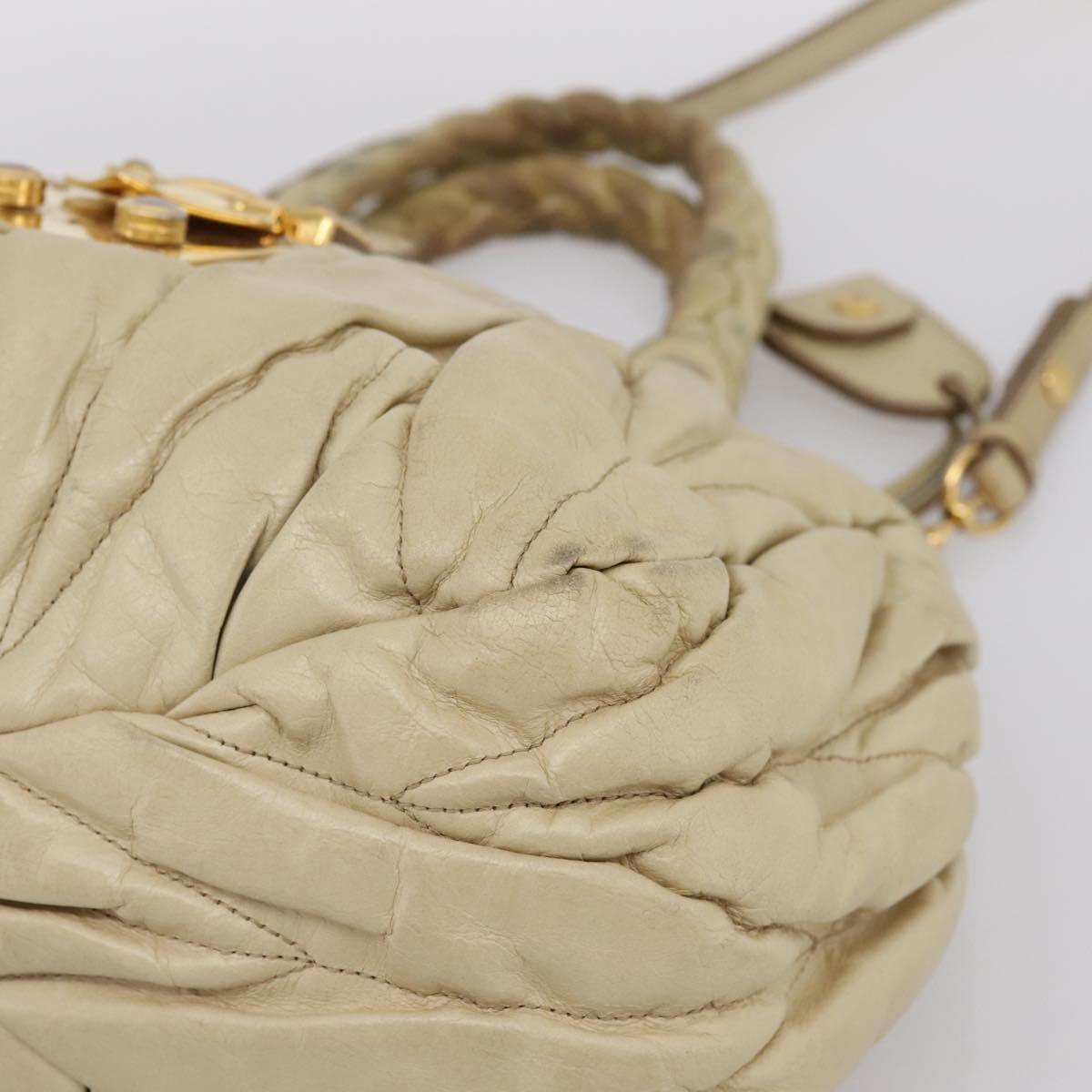 Miu Miu Hand Bag Leather 2way Beige Gold Tone Auth 167578A